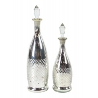 Decmode Contemporary 16 and 20 Inch Silver Glass Bottles with Clear Stoppers - Set of 2   568893657